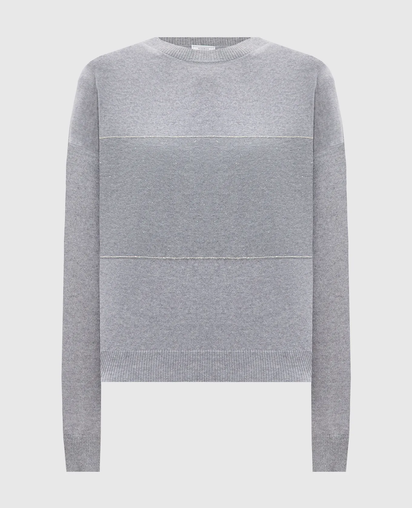 Peserico Gray Melange Wool Silk Cashmere Monil Chain Jumper
