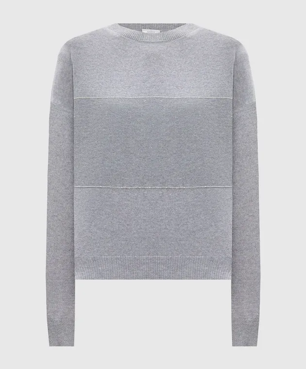 Peserico Gray Melange Wool Silk Cashmere Monil Chain Jumper