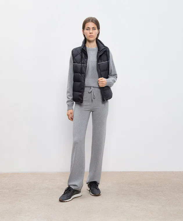Peserico Gray Melange Wool Silk Cashmere Monil Chain Jumper