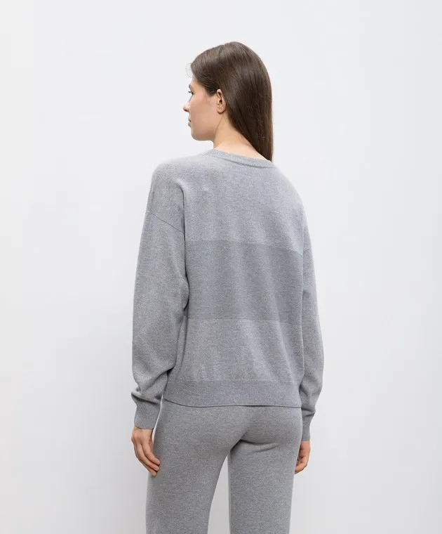 Peserico Gray Melange Wool Silk Cashmere Monil Chain Jumper