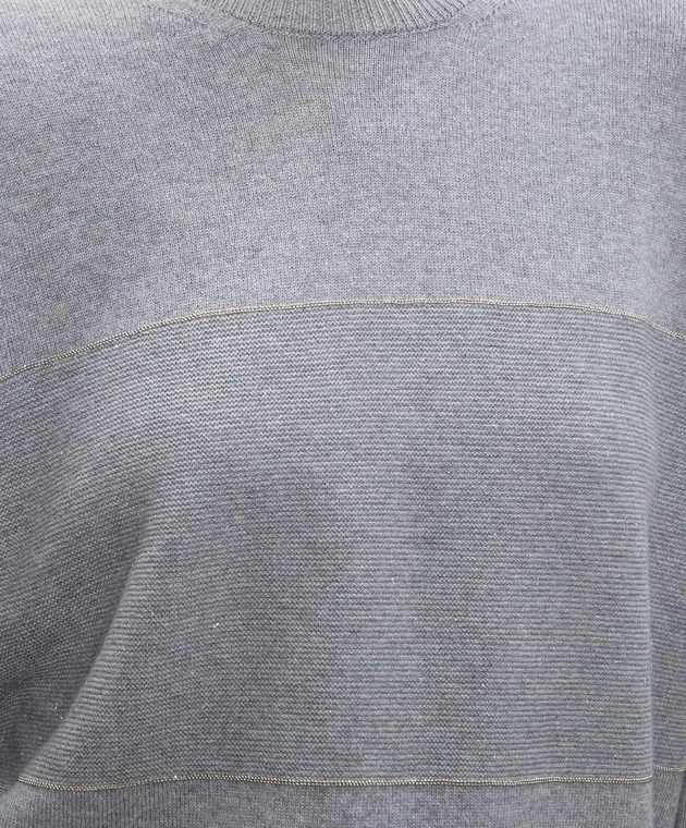 Peserico Gray Melange Wool Silk Cashmere Monil Chain Jumper