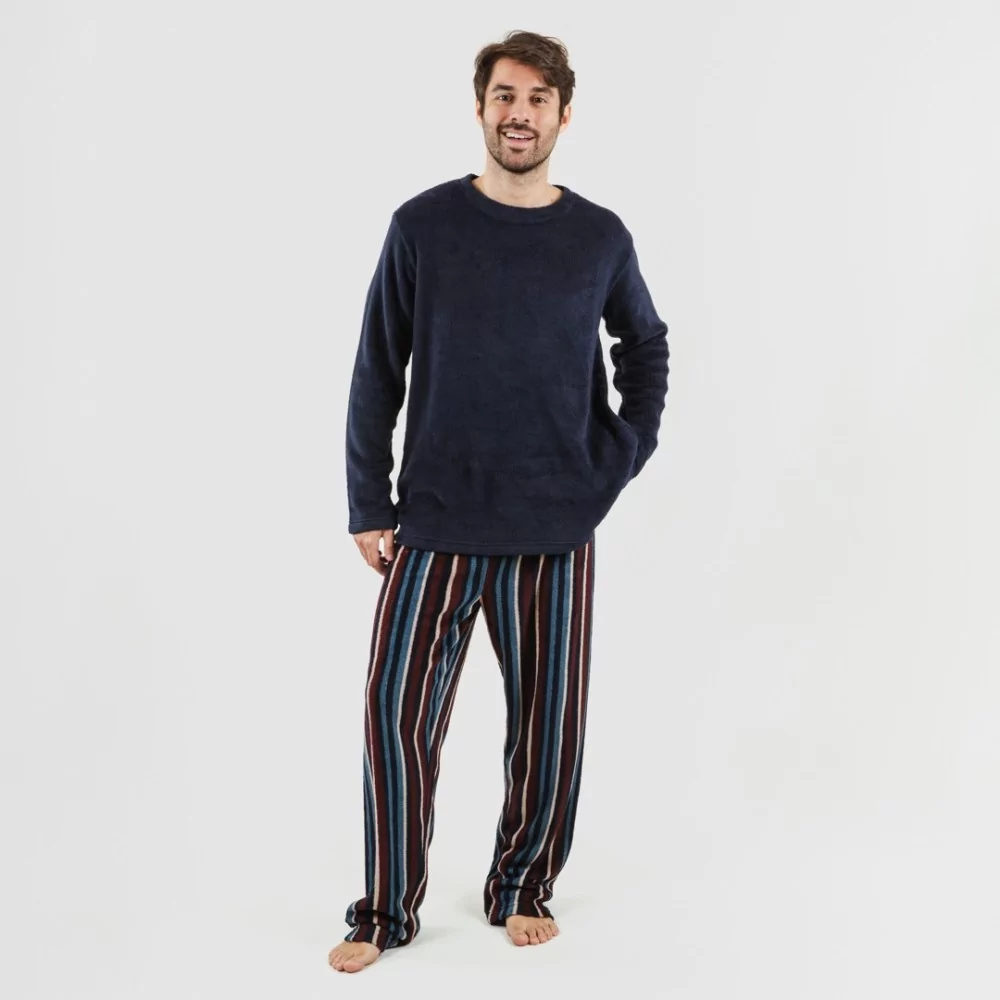 Pijama coral hombre Raya Detroit azul marino