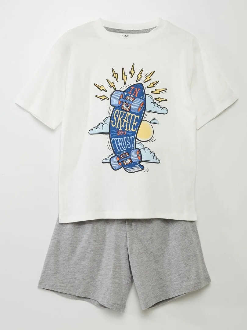 PIJAMA CORTO SHORT + CAMISETA  2 PIEZAS  BLANCO