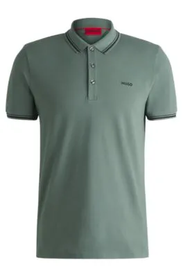 Polo slim fit de algodón elástico con logo estampado