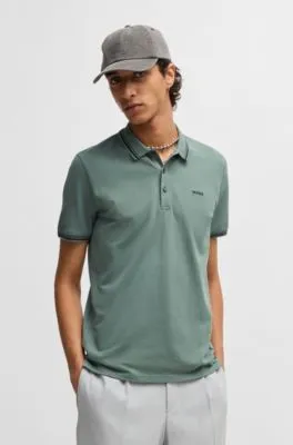 Polo slim fit de algodón elástico con logo estampado