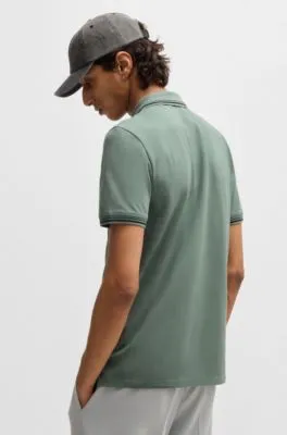 Polo slim fit de algodón elástico con logo estampado