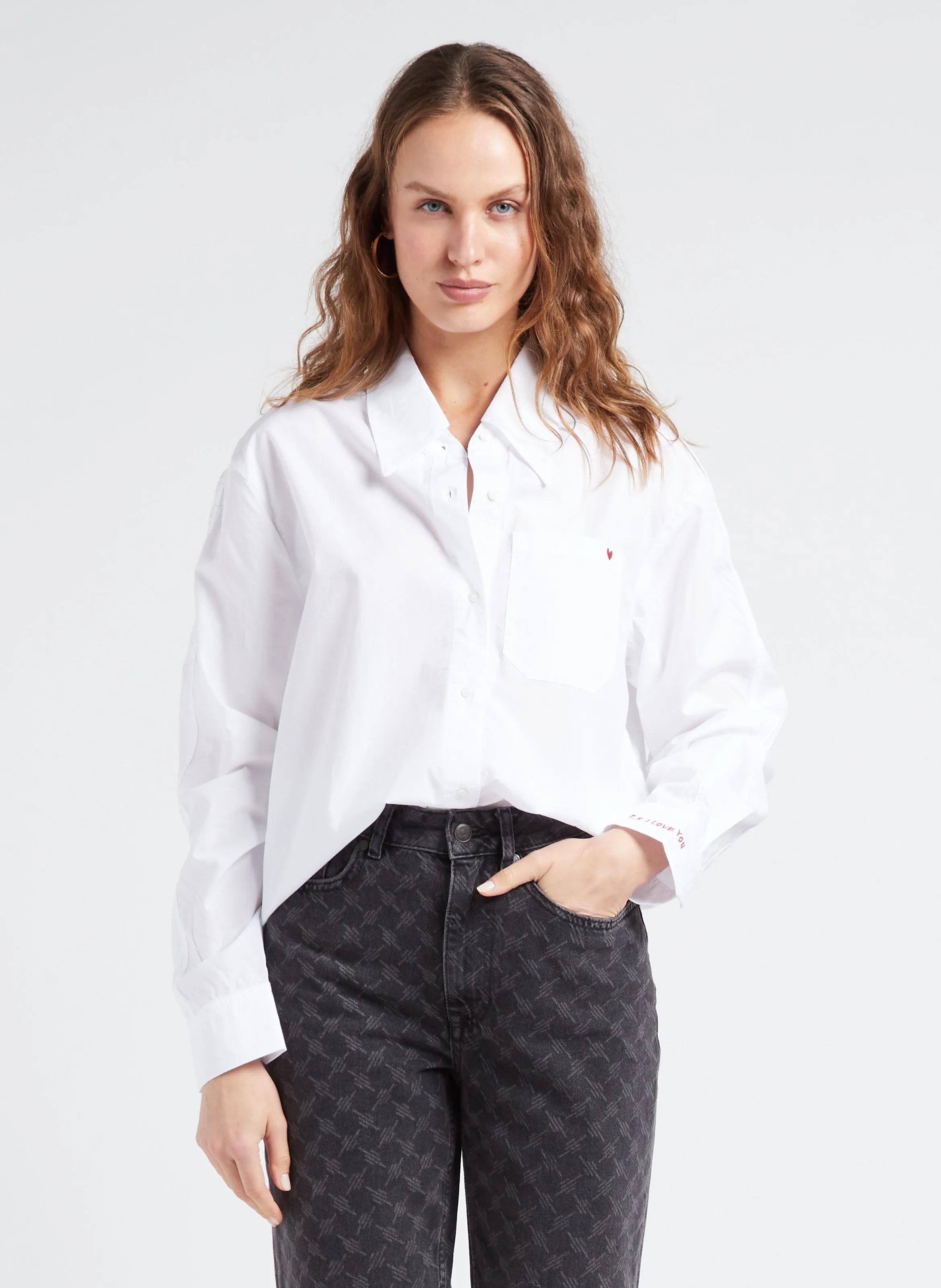 REIKO CALEB  CAMISA DE POPELINA DE ALGODóN ORGáNICO CON CUELLO CLáSICO EN BLANCO