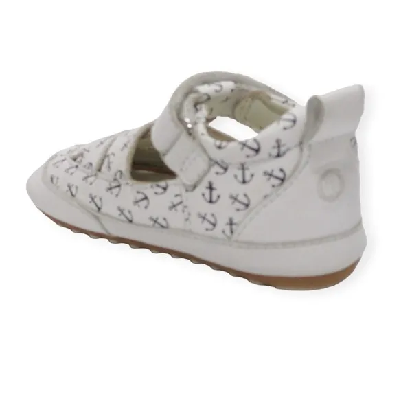 ROBEEZ MINIZ CUIR PRINT ANCRA BLANC