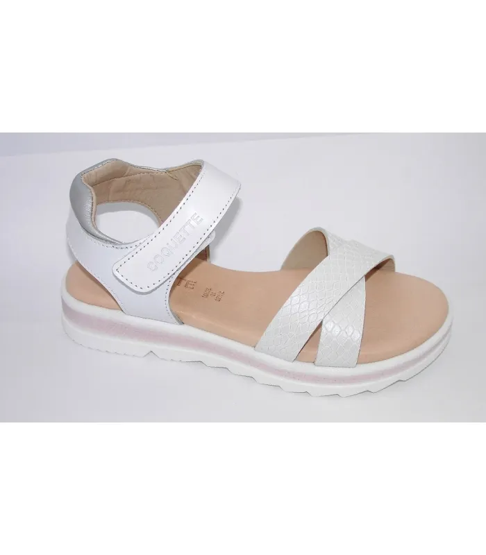 Sandalia nacarado blanco con velcro