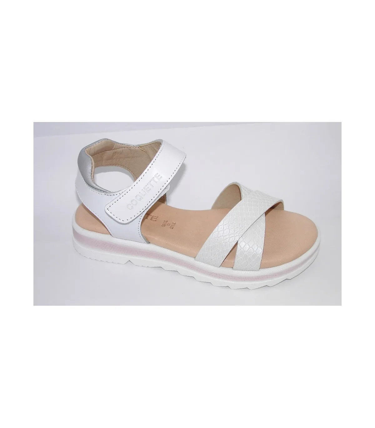 Sandalia nacarado blanco con velcro