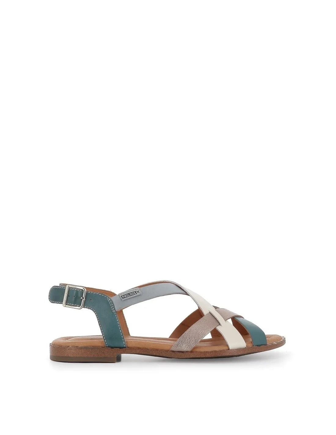 Sandalia plana de tiras multicolor azul para mujer Pikolinos