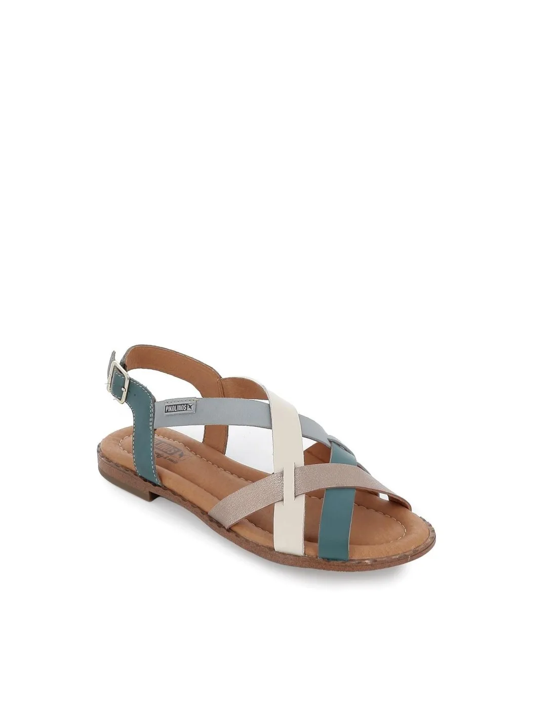 Sandalia plana de tiras multicolor azul para mujer Pikolinos