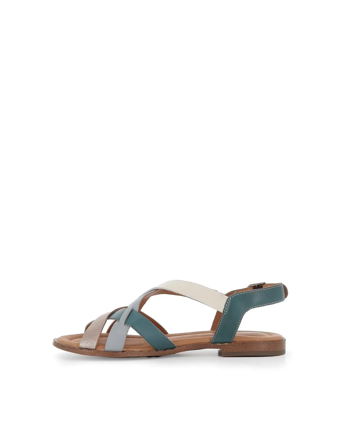 Sandalia plana de tiras multicolor azul para mujer Pikolinos