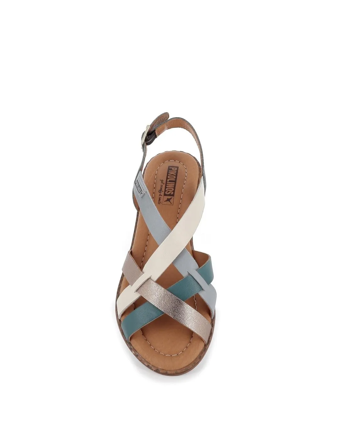 Sandalia plana de tiras multicolor azul para mujer Pikolinos