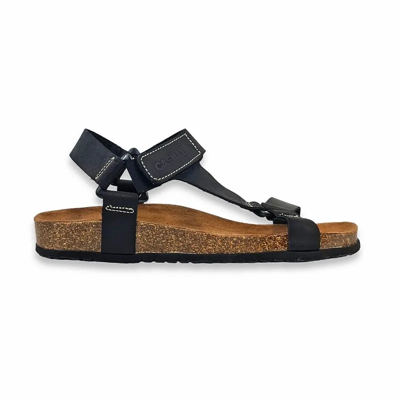 Sandalias Bio Hombre Piel Plantilla Acolchada Y Velcro 8079 Negro, de Casual