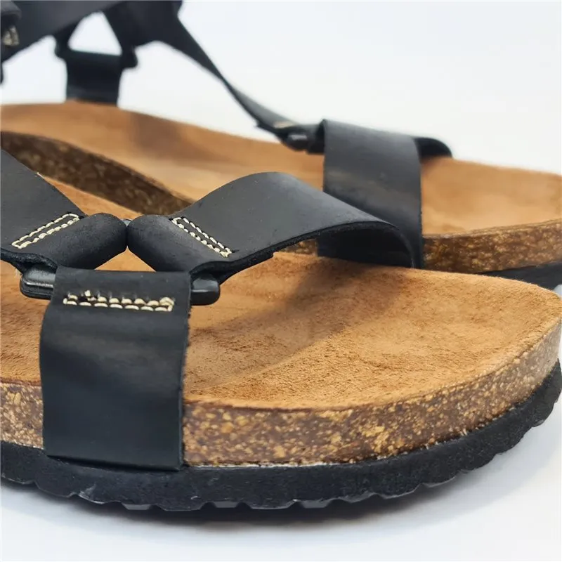 Sandalias Bio Hombre Piel Plantilla Acolchada Y Velcro 8079 Negro, de Casual