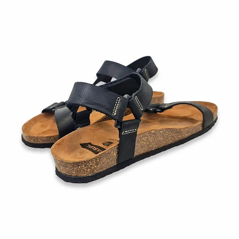 Sandalias Bio Hombre Piel Plantilla Acolchada Y Velcro 8079 Negro, de Casual