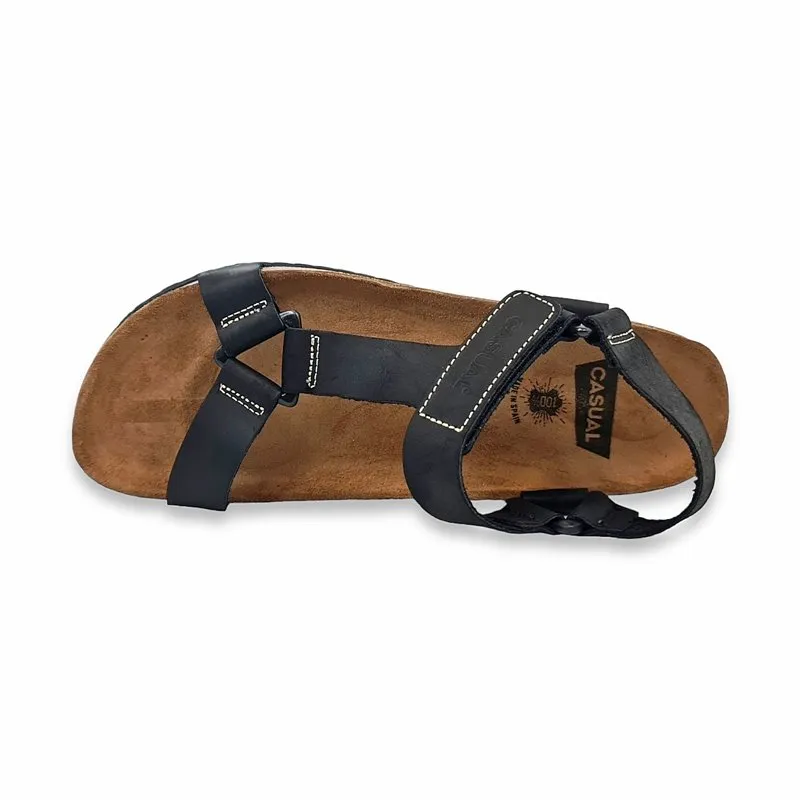 Sandalias Bio Hombre Piel Plantilla Acolchada Y Velcro 8079 Negro, de Casual