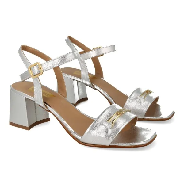 SANDALIAS TACON ANCHO MUJER PIEL MOD. AMORET PLATA