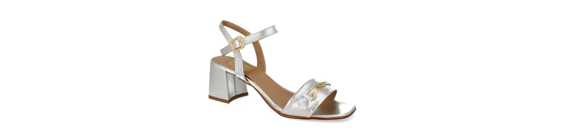 SANDALIAS TACON ANCHO MUJER PIEL MOD. AMORET PLATA