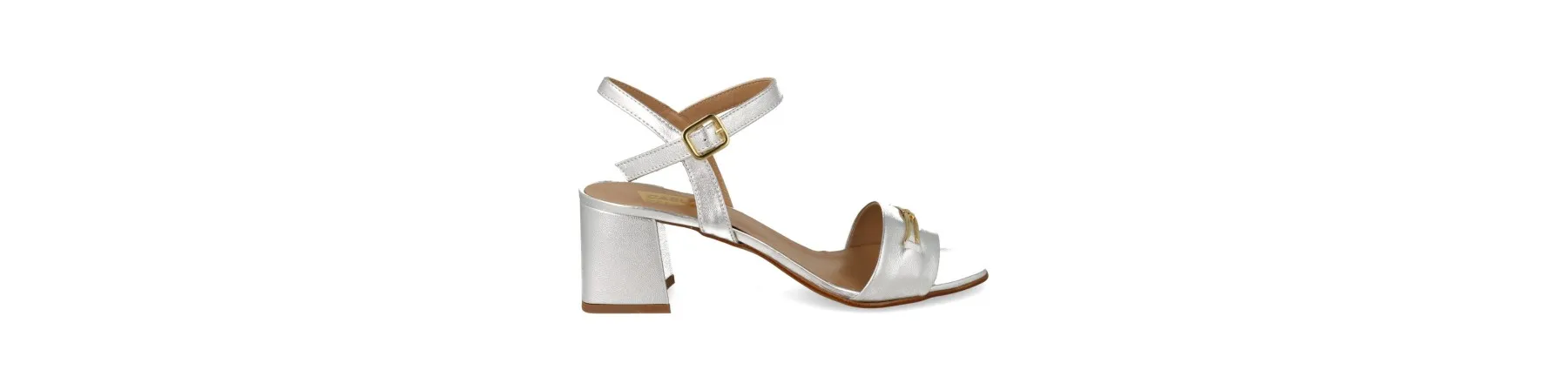 SANDALIAS TACON ANCHO MUJER PIEL MOD. AMORET PLATA