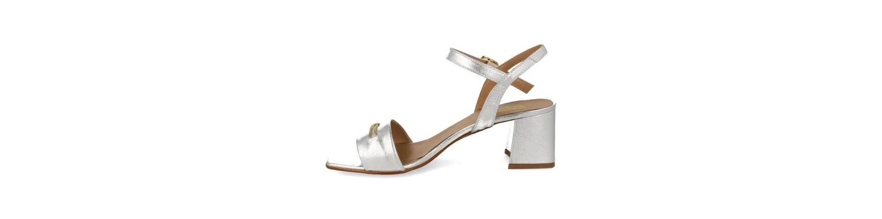 SANDALIAS TACON ANCHO MUJER PIEL MOD. AMORET PLATA