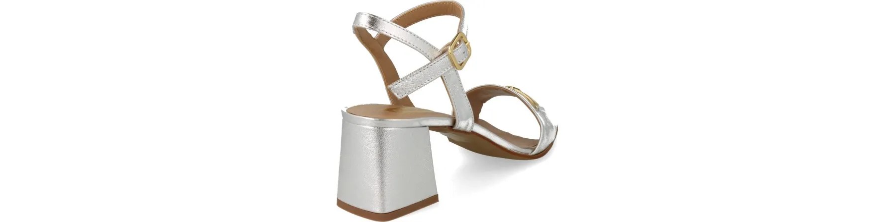 SANDALIAS TACON ANCHO MUJER PIEL MOD. AMORET PLATA
