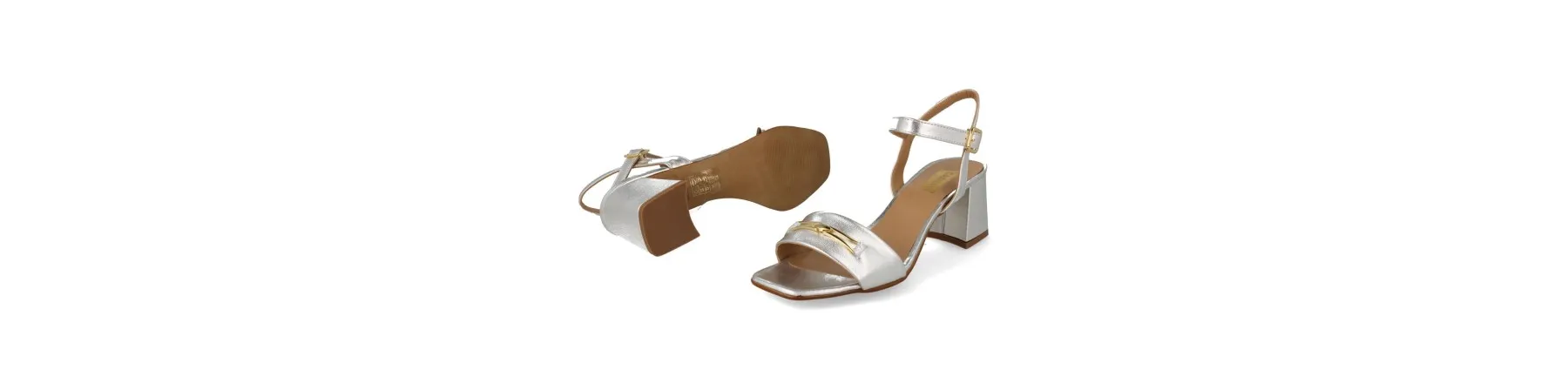SANDALIAS TACON ANCHO MUJER PIEL MOD. AMORET PLATA