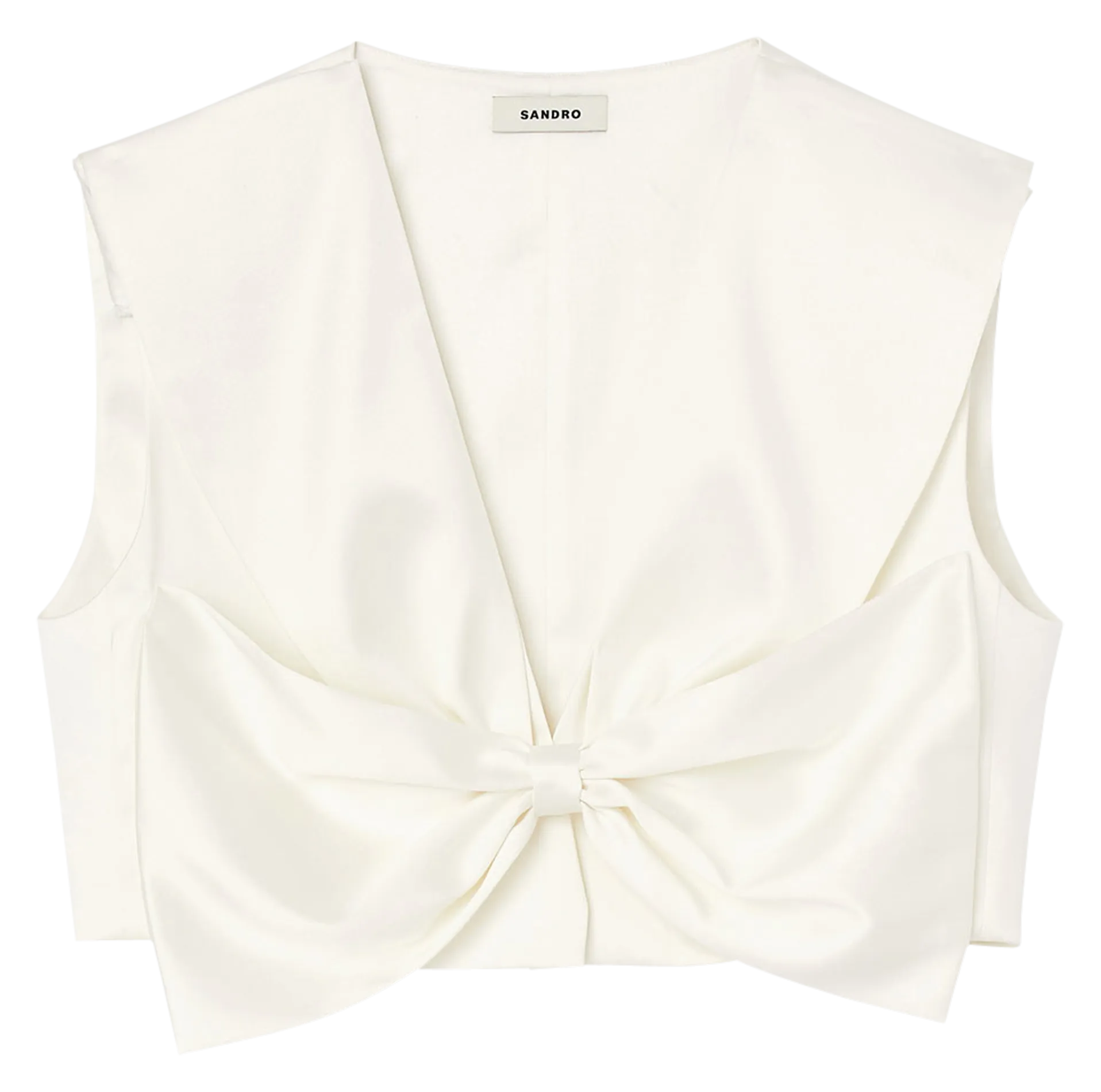 SANDRO Vestido corto recto con escote de pico en blanco
