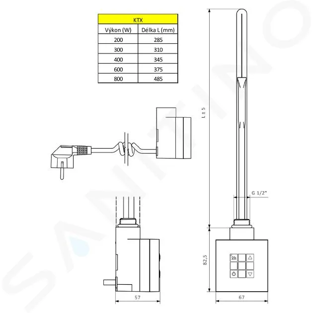 SAPHO KTX  VARILLA CALEFACTORA CON TERMOSTATO, 600 W, PLATEADO KTXS600