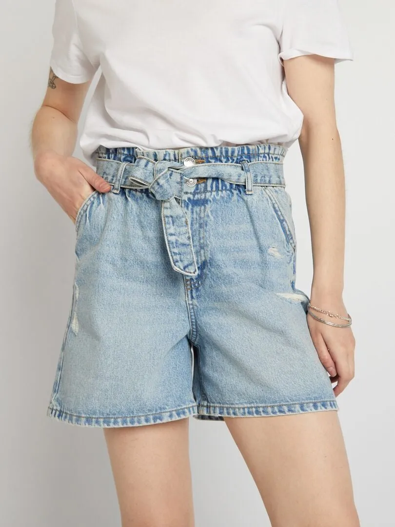SHORT VAQUERO DE TALLE ALTO CON CINTURóN  AZUL