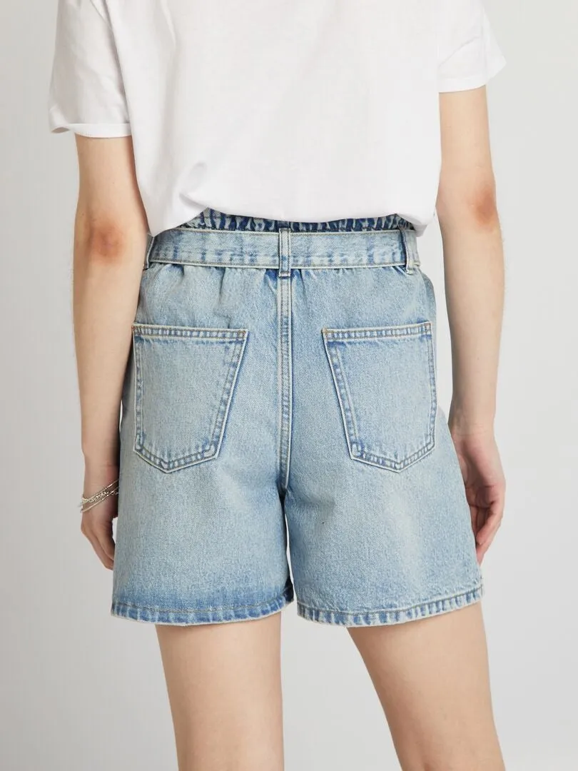 SHORT VAQUERO DE TALLE ALTO CON CINTURóN  AZUL