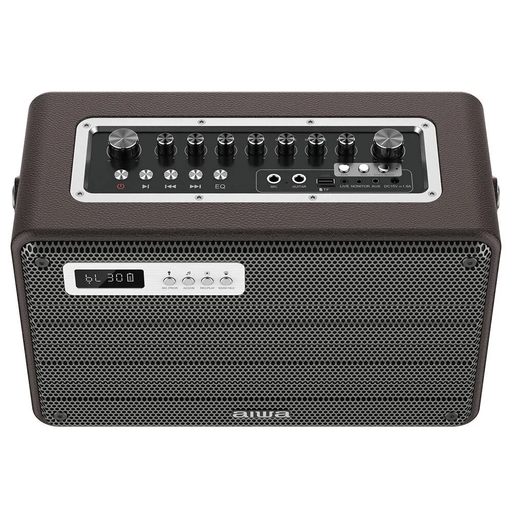 Sistema de karaoke Aiwa con micrófonos inalámbricos DSP Enigma Lite en color marrón MIX420/BR