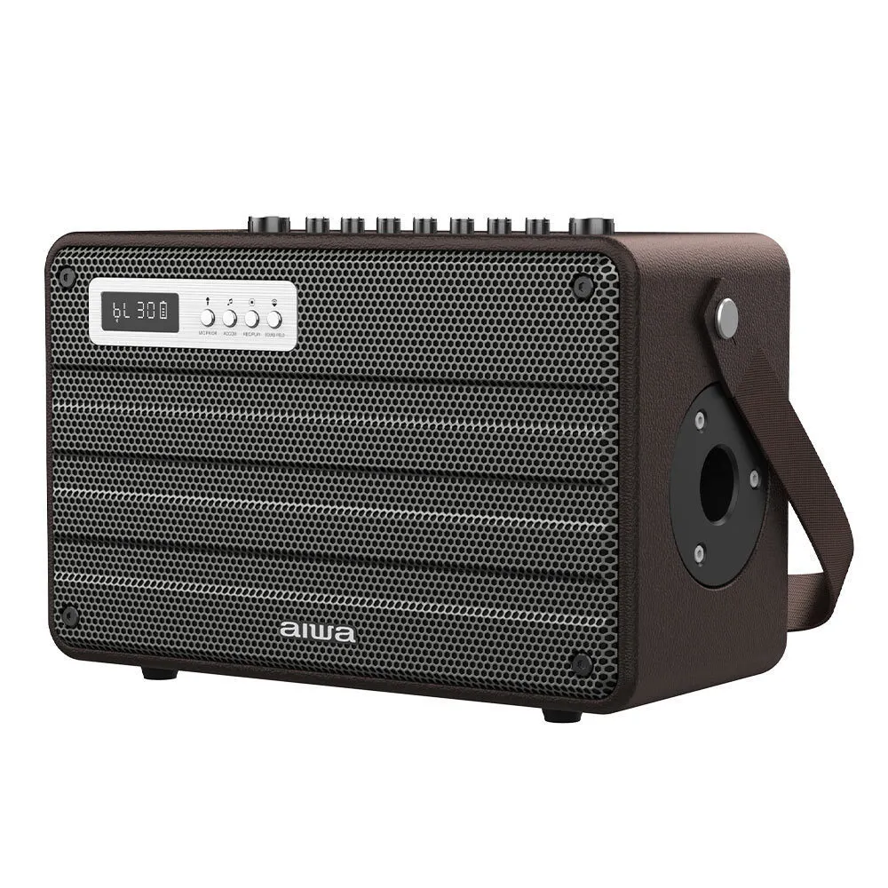 Sistema de karaoke Aiwa con micrófonos inalámbricos DSP Enigma Lite en color marrón MIX420/BR