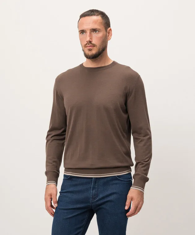 Stefano Ricci Brown wool jumper with logo embroidery
