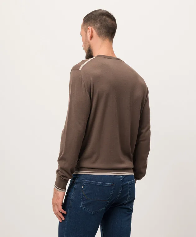 Stefano Ricci Brown wool jumper with logo embroidery