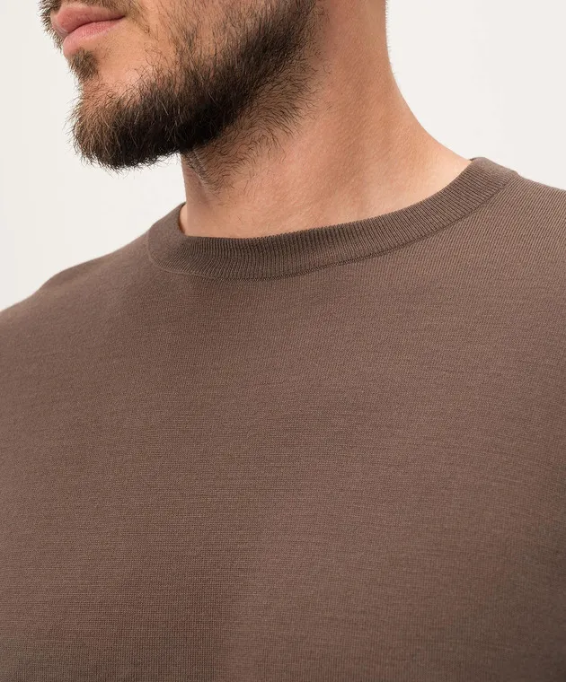 Stefano Ricci Brown wool jumper with logo embroidery