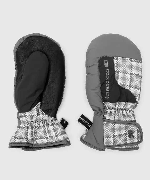 Stefano Ricci Children's gray mittens with a pattern