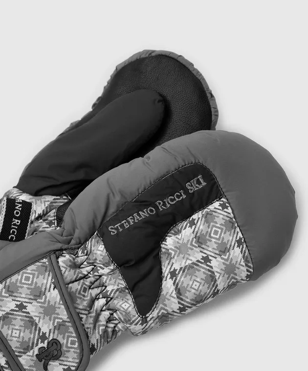 Stefano Ricci Children's gray mittens with a pattern
