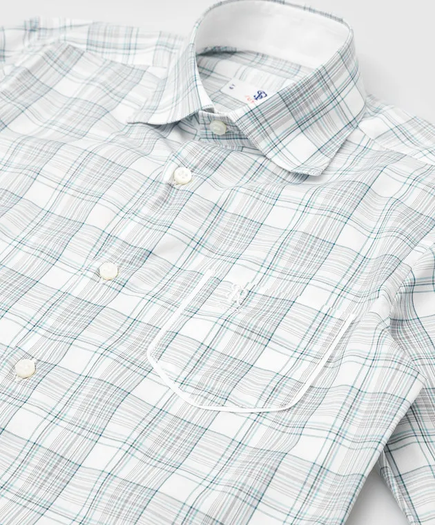 Stefano Ricci Children's light turquoise checked shirt