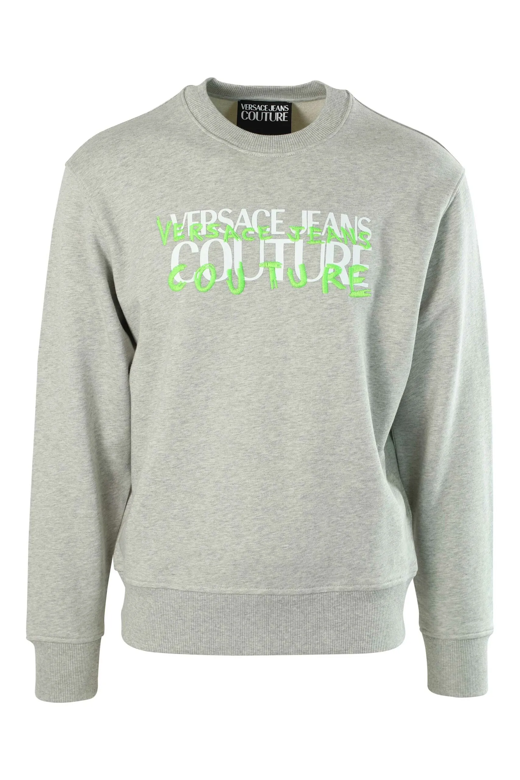 Sudadera gris con logo entrelazado verde