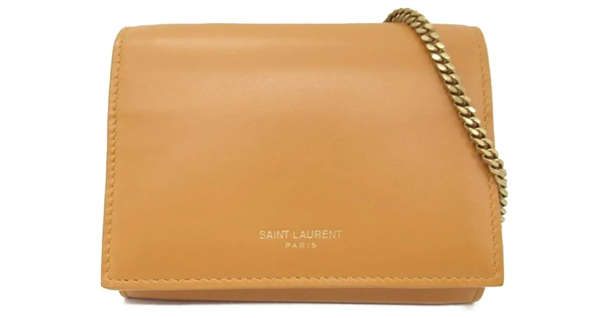 Tarjetero de cuero marrón Saint Laurent con cadena Castaño 