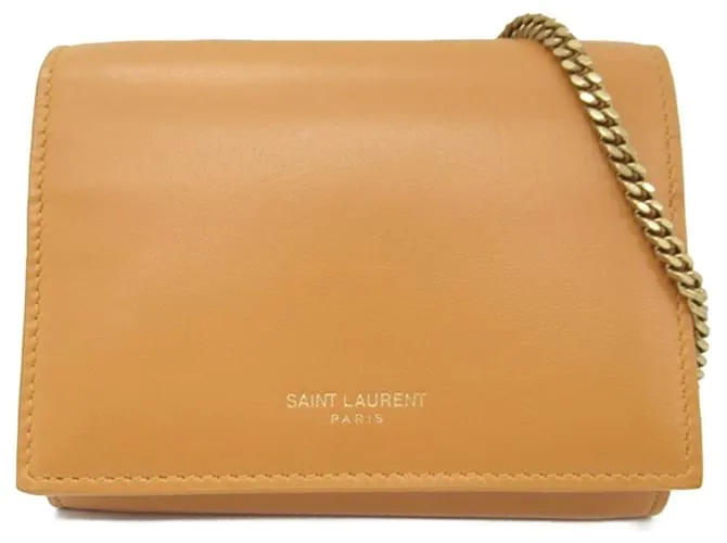 Tarjetero de cuero marrón Saint Laurent con cadena Castaño 