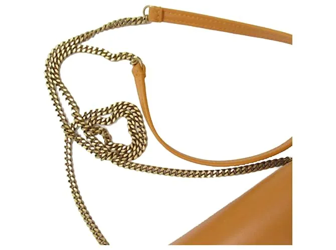 Tarjetero de cuero marrón Saint Laurent con cadena Castaño 