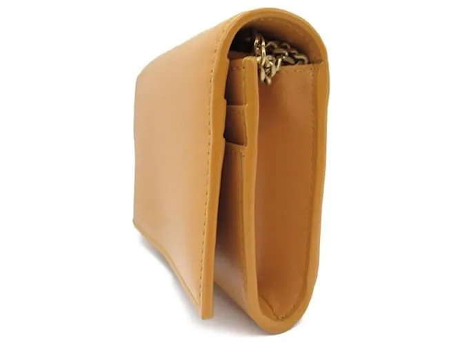 Tarjetero de cuero marrón Saint Laurent con cadena Castaño 