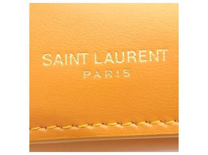 Tarjetero de cuero marrón Saint Laurent con cadena Castaño 