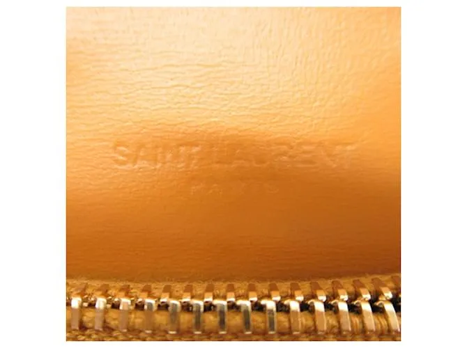 Tarjetero de cuero marrón Saint Laurent con cadena Castaño 