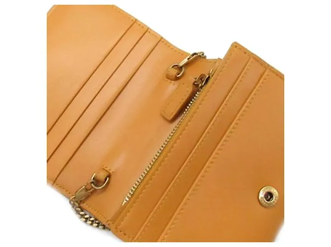 Tarjetero de cuero marrón Saint Laurent con cadena Castaño 