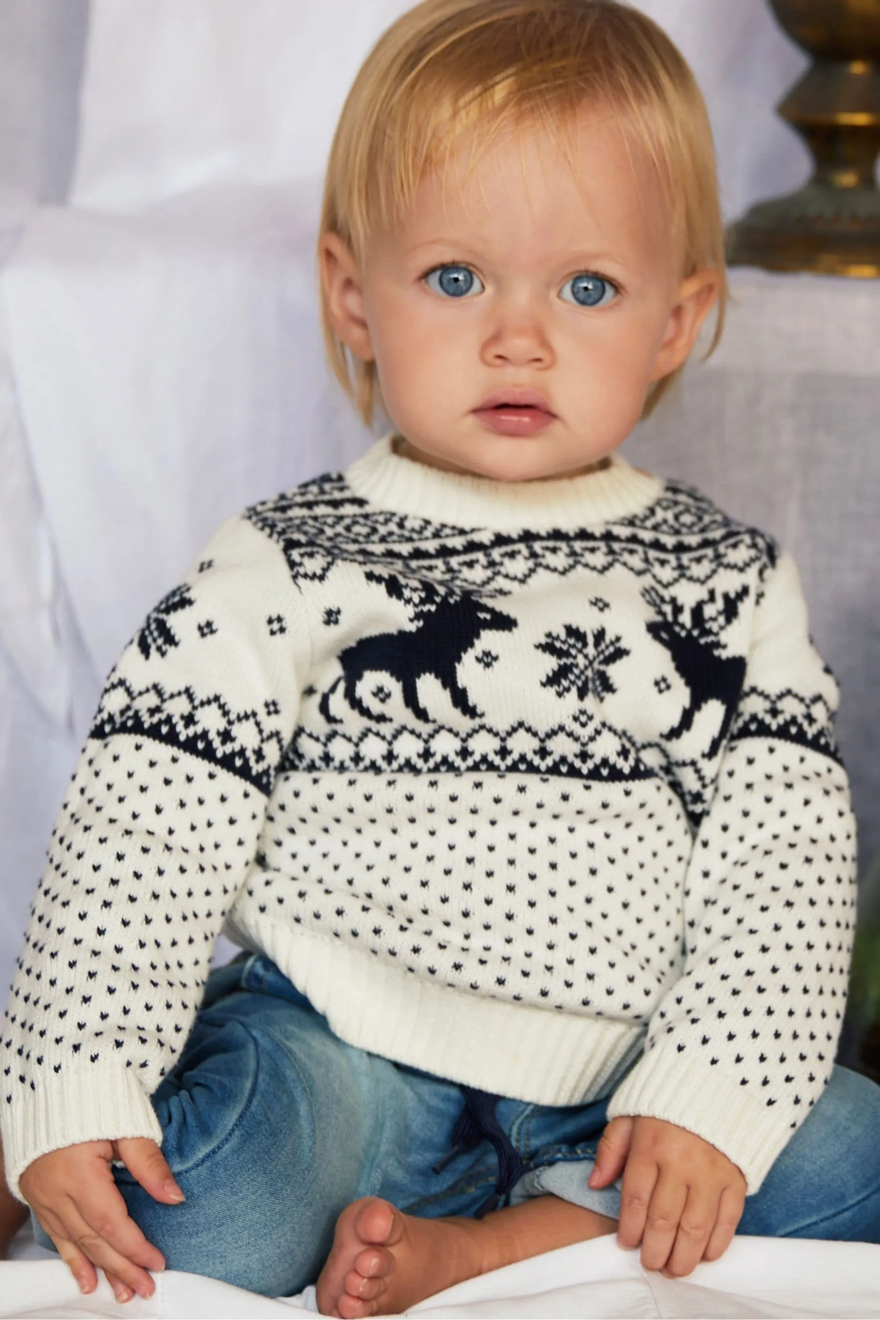 The Little Tailor Baby Christmas Reindeer Fairisle Jumper
