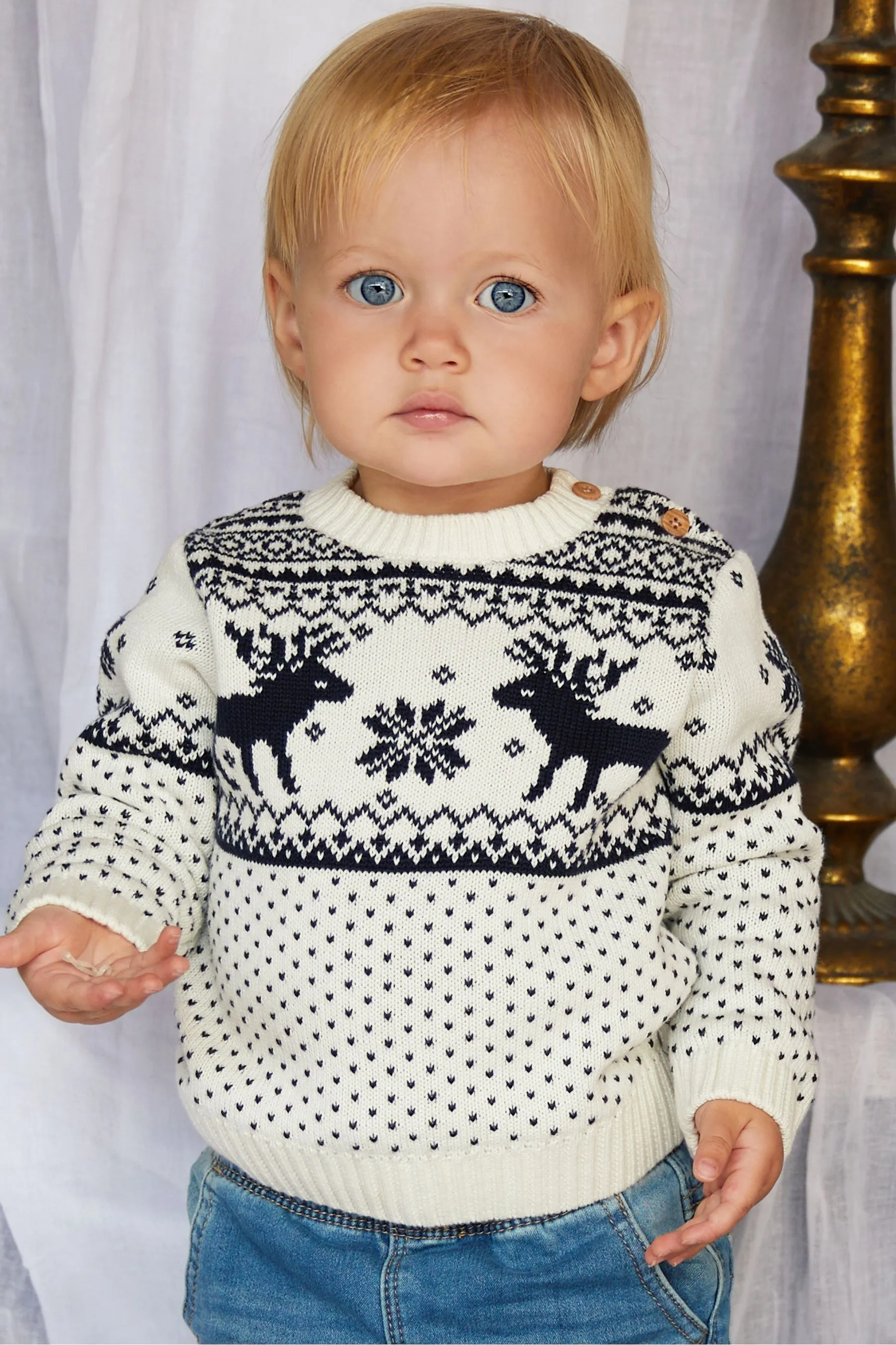 The Little Tailor Baby Christmas Reindeer Fairisle Jumper